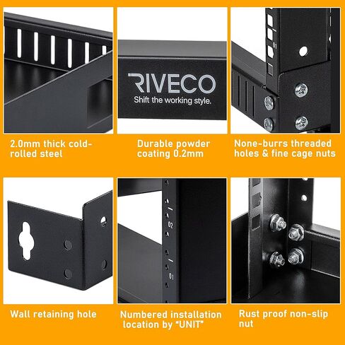 RIVECO 15U Cabinet 19" Wall Mount Shelf Network Rack Deep 2 Post Open Frame Firm Constructed for Internet/Server/AV/Home Equipment/Patch Panel & M6 Screws 50 Sets in Kuwait