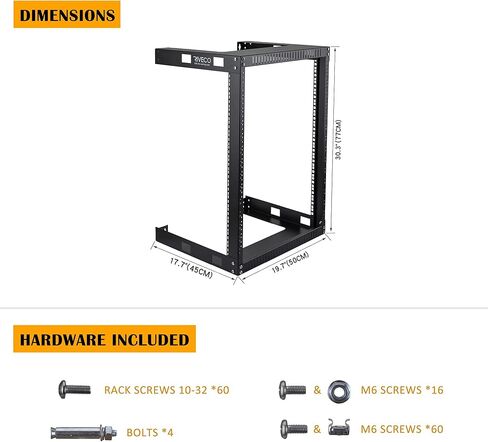 RIVECO 15U Cabinet 19" Wall Mount Shelf Network Rack Deep 2 Post Open Frame Firm Constructed for Internet/Server/AV/Home Equipment/Patch Panel & M6 Screws 50 Sets in Kuwait