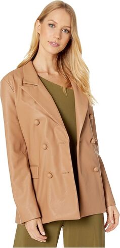 [BLANKNYC] Womens Double Breasted Long Vegan Leather Blazer in Saudi Arabia