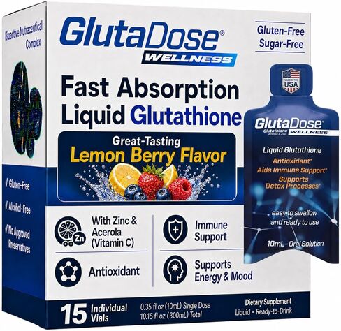 GlutaDose | Detox Every Day | Support Immune Function and Increase Energy | Glutathione + Acerola Extract Blend (700 mg) | Zinc (10 mg) | Liquid Vials | Made in USA (30 Doses) in Saudi Arabia