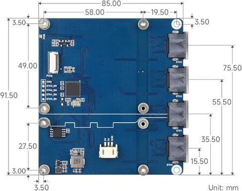 PCIe to 4 Port 2.5G Ethernet Expansion Board, High Speed Network Adapter, with Realtek RTL8156 Chipset, for Ras Pi 5, Stable Data Transfer in Kuwait