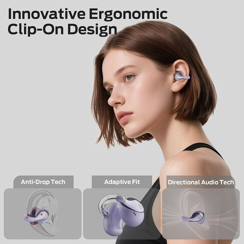 سماعات رأس Monster Open Ear AC225، سماعات أذن لاسلكية بلوتوث 6.0، صوت ستيريو، سماعات أذن مريحة خفيفة الوزن مع ميكروفون ENC للمكالمات الواضحة، وقت تشغيل 36 ساعة، تحكم باللمس، مقاومة للماء IPX6، أرجواني in Kuwait