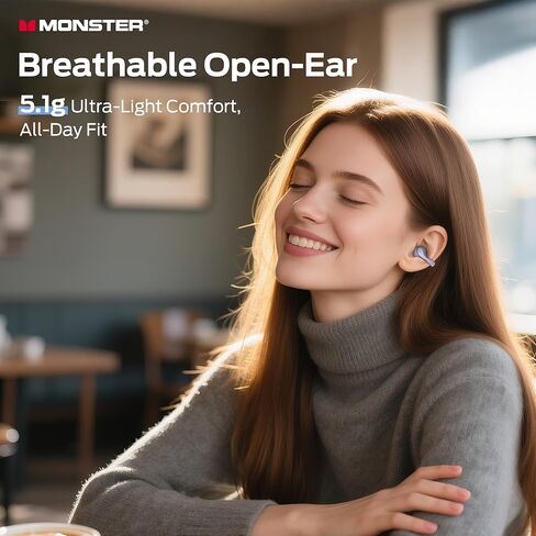 سماعات رأس Monster Open Ear AC225، سماعات أذن لاسلكية بلوتوث 6.0، صوت ستيريو، سماعات أذن مريحة خفيفة الوزن مع ميكروفون ENC للمكالمات الواضحة، وقت تشغيل 36 ساعة، تحكم باللمس، مقاومة للماء IPX6، أرجواني in Kuwait