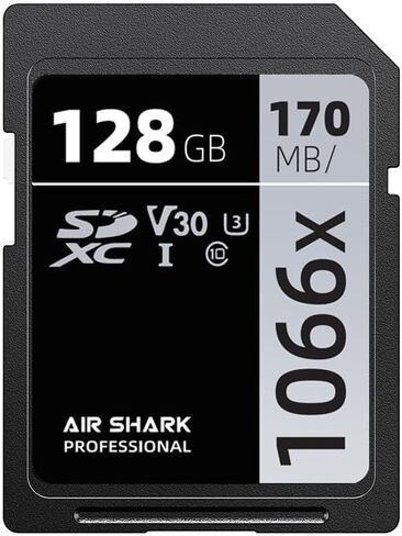Air Shark Professional SDXC Memory Card, 128GB, V30 Class 10, 170MB/s Transfer Speed in Kuwait