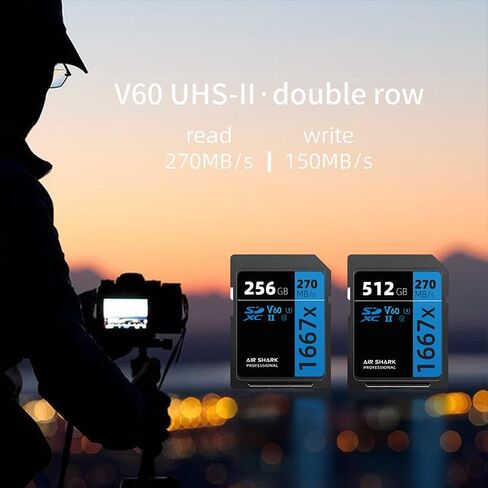 بطاقة ذاكرة Air Shark Professional SD V60، سعة 128 جيجابايت، صف مزدوج بإصبع ذهبي UHS-II، سرعة 270 ميجابايت/ثانية، المستوى 10 in Kuwait