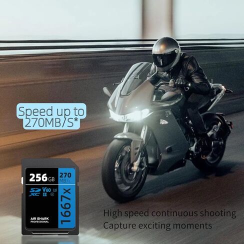 بطاقة ذاكرة Air Shark Professional SD V60، سعة 128 جيجابايت، صف مزدوج بإصبع ذهبي UHS-II، سرعة 270 ميجابايت/ثانية، المستوى 10 in Kuwait