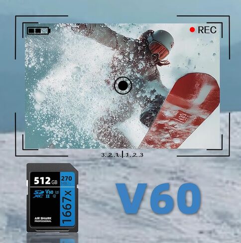 بطاقة ذاكرة Air Shark Professional SD V60، سعة 128 جيجابايت، صف مزدوج بإصبع ذهبي UHS-II، سرعة 270 ميجابايت/ثانية، المستوى 10 in Kuwait
