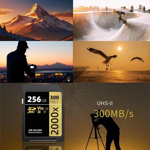 بطاقة ذاكرة Air Shark Professional SD V90، سعة 64 جيجابايت، صف مزدوج بإصبع ذهبي UHS-II، سرعة 300 ميجابايت/ثانية، المستوى 10 in Kuwait