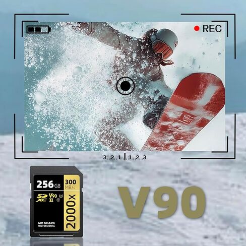 بطاقة ذاكرة Air Shark Professional SD V90، سعة 64 جيجابايت، صف مزدوج بإصبع ذهبي UHS-II، سرعة 300 ميجابايت/ثانية، المستوى 10 in Kuwait