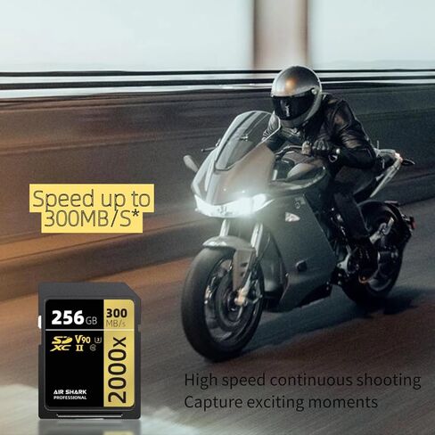 بطاقة ذاكرة Air Shark Professional SD V90، سعة 128 جيجابايت، صف مزدوج بإصبع ذهبي UHS-II، سرعة 300 ميجابايت/ثانية، المستوى 10 in Kuwait