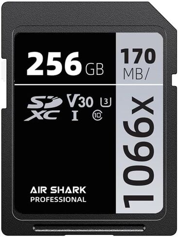 بطاقة ذاكرة Air Shark Professional SDXC، سعة 256 جيجابايت، V30 فئة 10، سرعة نقل 170 ميجابايت/ثانية in Kuwait