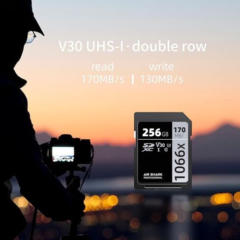 بطاقة ذاكرة Air Shark Professional SDXC، سعة 256 جيجابايت، V30 فئة 10، سرعة نقل 170 ميجابايت/ثانية in Kuwait