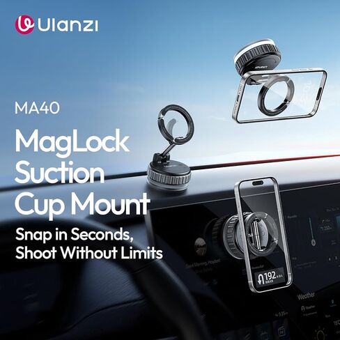 ULANZI MA40 Car Phone Holder for Magsafe, Strongest Suction & Magnetic, 360° Adjustable Car Phone Mount, Phone Holder Stand for Car/Gym/Mirror/Kitchen for iPhone 17 Pro Max 16 15 14 13 12, Black in Kuwait