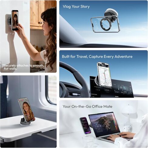 ULANZI MA40 Car Phone Holder for Magsafe, Strongest Suction & Magnetic, 360° Adjustable Car Phone Mount, Phone Holder Stand for Car/Gym/Mirror/Kitchen for iPhone 17 Pro Max 16 15 14 13 12, Black in Kuwait