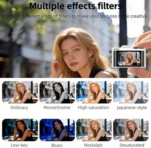 كاميرا رقمية 4K، كاميرا صغيرة الحجم مع فلاش ووضع الجمال، كاميرا كلاسيكية للتوجيه والتقاط للسفر، كاميرا محمولة للتصوير الفوتوغرافي وتسجيل الفيديو، أسود (بدون بطاقة ذاكرة) in Kuwait