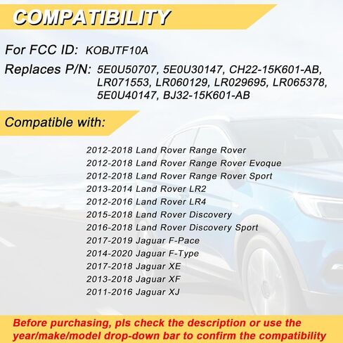 Vurkcy Key Fob Replacement for 2012-2018 Land Rover Range Rover/ 12-16 LR2 LR4/ 15-18 Discovery/ 2011-2020 Jaguar XJ F-Pace F-Type XF XE Car Keyless Entry Remote Control, KOBJTF10A, 5 Btn in Kuwait