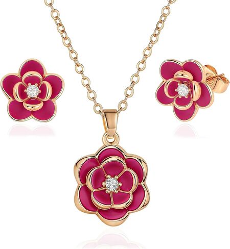EVEVIC Dainty Flower Pendant Necklace Earrings for Women 14K Gold Plated Hypoallergenic Jewelry Sets in Saudi Arabia