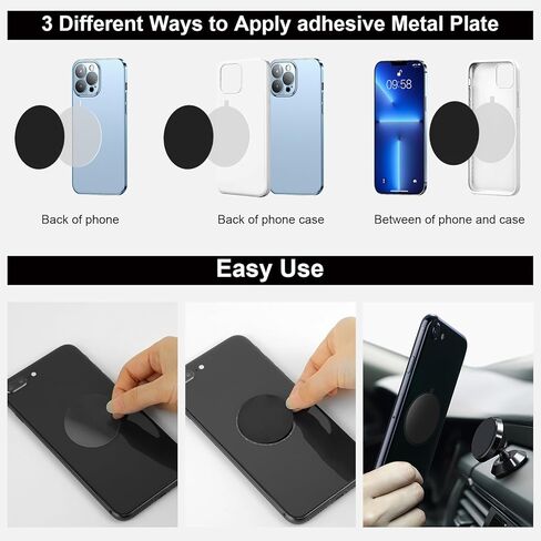 Metal Plates for Magnetic Car Mount – 12-Pack (6 Round + 6 Rectangular) with Strong 3M Adhesive – Ultra-Thin, Durable, Non-Magnetic, Compatible with Smartphones & Tablets in Kuwait