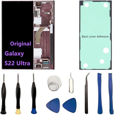 Original 6.8" AMOLED Display for Samsung Galaxy S22 Ultra Screen Replacement OEM S22Ultra 5G SM-S908U SM-S908U1 Display Touch Screen Digitizer Assembly (with Red Frame+Back Cover Adhesive+Tools) in Kuwait