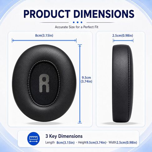 Replacement Ear Pads for JBL Tune 700BT, 710BT, 720BT, 750BTNC, 760NC, 770NC Headphone, Extra Thick Cushions, Ear Cups Cover, Soft Leather＆Memory Foam Headset Earpads-Black in Kuwait