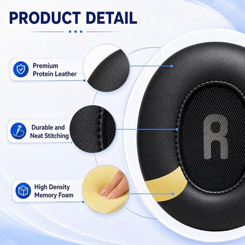 Replacement Ear Pads for JBL Tune 700BT, 710BT, 720BT, 750BTNC, 760NC, 770NC Headphone, Extra Thick Cushions, Ear Cups Cover, Soft Leather＆Memory Foam Headset Earpads-Black in Kuwait