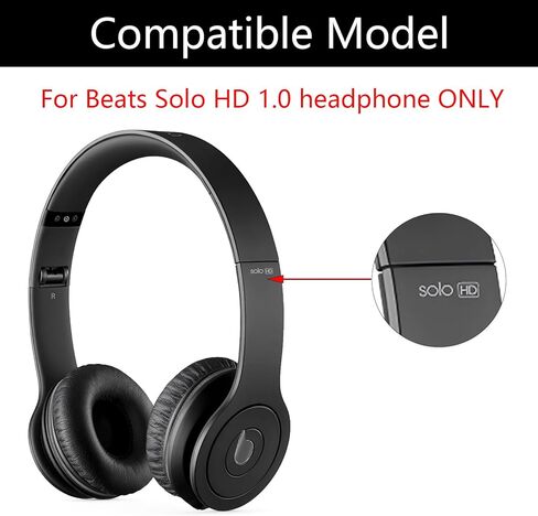 Solo HD 1.0 Replacement Ear Pads for Beats by Dr.Dre Solo HD (Solo 1st Gen Wired, NOT Wireless) Headphones,Snap-On Protein Leather Ear Cushions,Easy Installation with Video Guide (Black) in Kuwait