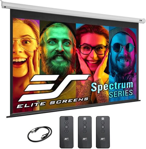 شاشة عرض بمحرك Elite Screens Spectrum 106 بوصة 16:10، منسدلة كهربائية، جاهزة 4K/8K، جهاز تحكم عن بعد بالأشعة تحت الحمراء/RF، حافظة بيضاء، ELECTRIC106X2 in Kuwait