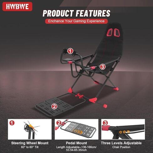 HWBWE Racing Simulator Cockpit Foldable, Adjustable Sim Racing Cockpit Seat, Racing Simulator Cockpit for Logitech G Series, T128, T248, T300RS in Kuwait