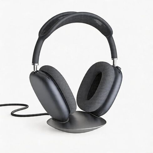 All-Aluminum Headphone Stand for AirPods Max, Full CNC-Machined Metal Base with Soft Silicone Contact Pad, Futuristic Ring Design, Stable Desktop Display Dock (Gray) in Kuwait