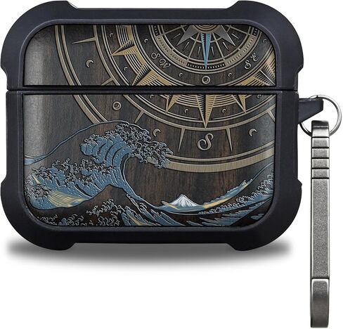 for AirPods Pro 2 Case, Shockproof Cover with Quick Released Keychain, Compatible with Airpods Pro Case 2nd / 1st Generation (2023/2022/2019), Hand-Drawn (Compass Adventure) Dark Wood in Kuwait