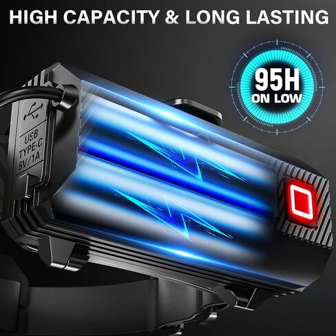 مصباح أمامي LED قابل لإعادة الشحن من AKNEAR مع ضوء أحمر، مصباح رأس 99000 لومن عالي، مستشعر حركة و7 أوضاع ووقت تشغيل 95 ساعة، قابل للتكبير وقابل للتعديل 90 درجة، مصباح رأس مقاوم للماء IPX7 للبالغين، في الهواء الطلق in Kuwait