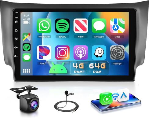 ستيريو سيارة 4G 64G لراديو Nissan Sentra 2013-2017، شاشة لمس 10.1 بوصة 1280x720 IPS 36EQ DSP Wireless Carplay Android Auto Bluetooth 5.0 Android 15 GPS FM/RDS WiFi AHD كاميرا احتياطية in Kuwait