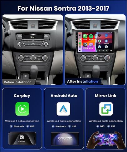ستيريو سيارة 4G 64G لراديو Nissan Sentra 2013-2017، شاشة لمس 10.1 بوصة 1280x720 IPS 36EQ DSP Wireless Carplay Android Auto Bluetooth 5.0 Android 15 GPS FM/RDS WiFi AHD كاميرا احتياطية in Kuwait
