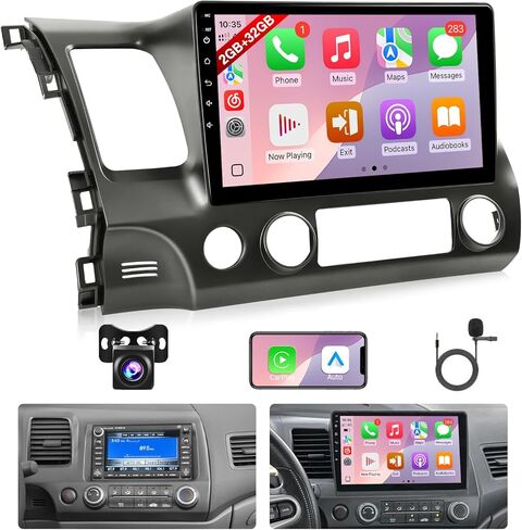 راديو سيارة لهوندا سيفيك 2006 2007 2008 2009 2010 2011 مع Apple Carplay Android Auto 2+32GB 10.1 بوصة شاشة تعمل باللمس ستيريو لهوندا سيفيك مع نظام تحديد المواقع العالمي، واي فاي، BT، DSP، كاميرا احتياطية، ميكروفون in Kuwait