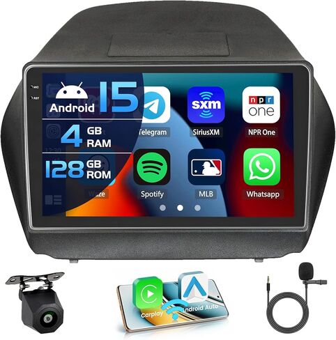 Inefala 4G 128G لسيارة Hyundai Tucson IX35 2010-2015 راديو CarPlay 10.1 بوصة شاشة لمس Incell ستيريو للسيارة Android 15 Android Auto Bluetooth 5.0 GPS WiFi 15UI كاميرا احتياطية in Kuwait