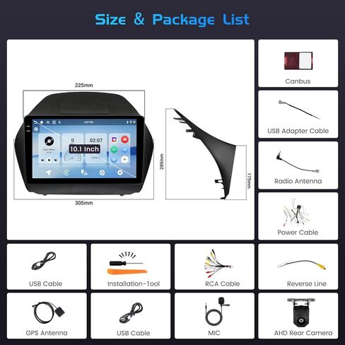 Inefala 4G 128G لسيارة Hyundai Tucson IX35 2010-2015 راديو CarPlay 10.1 بوصة شاشة لمس Incell ستيريو للسيارة Android 15 Android Auto Bluetooth 5.0 GPS WiFi 15UI كاميرا احتياطية in Kuwait