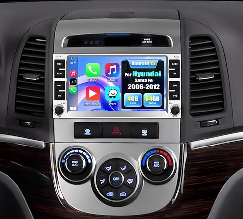 راديو ستيريو للسيارة CAMECHO 4G+64G لسيارة Hyundai Santa Fe 2006-2012 لاسلكي CarPlay Android Auto 7 بوصة IPS HD شاشة تعمل باللمس وحدة رئيسية مع ملاحة GPS واي فاي بلوتوث FM RDS راديو in Kuwait