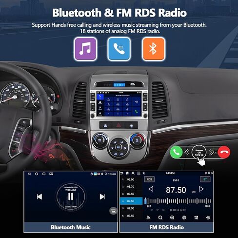 راديو ستيريو للسيارة CAMECHO 4G+64G لسيارة Hyundai Santa Fe 2006-2012 لاسلكي CarPlay Android Auto 7 بوصة IPS HD شاشة تعمل باللمس وحدة رئيسية مع ملاحة GPS واي فاي بلوتوث FM RDS راديو in Kuwait