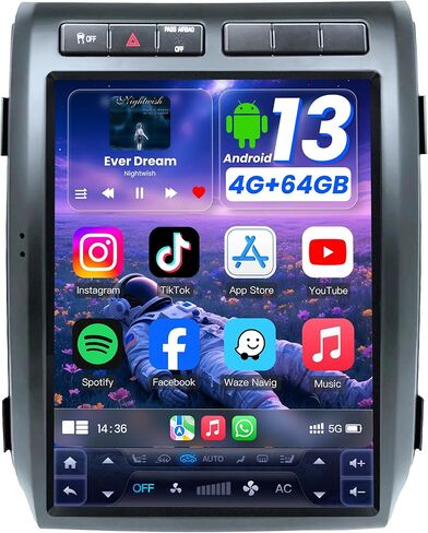 [8Core 4G+64G] راديو سيارة Ford F150 2009-2012: شاشة لمس عالية الدقة 12.1 بوصة ستيريو مع Carplay لاسلكي Android Auto 5G WiFi GPS Bluetooth FM AM 48EQ RDS SWC، كاميرا احتياطية (تدعم ترقية OTA) in Kuwait