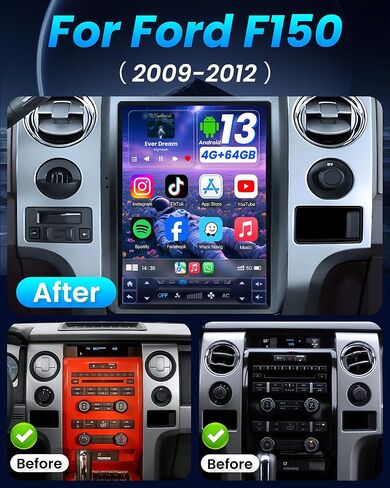 [8Core 4G+64G] راديو سيارة Ford F150 2009-2012: شاشة لمس عالية الدقة 12.1 بوصة ستيريو مع Carplay لاسلكي Android Auto 5G WiFi GPS Bluetooth FM AM 48EQ RDS SWC، كاميرا احتياطية (تدعم ترقية OTA) in Kuwait