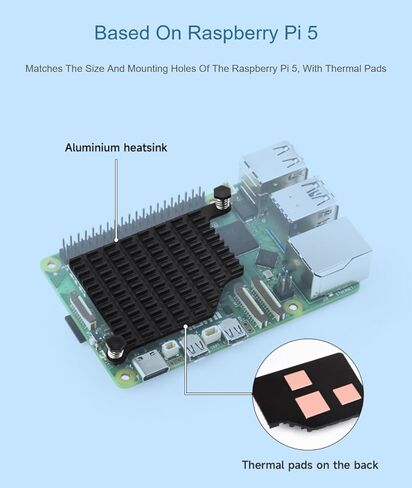 مبدد حراري من الألومنيوم لجهاز Raspberry Pi 5، مع وسادات حرارية ودبابيس دفع محملة بنابض @XYGStudy (Pi 5 Pi5-Active-Cooler-C) in Kuwait