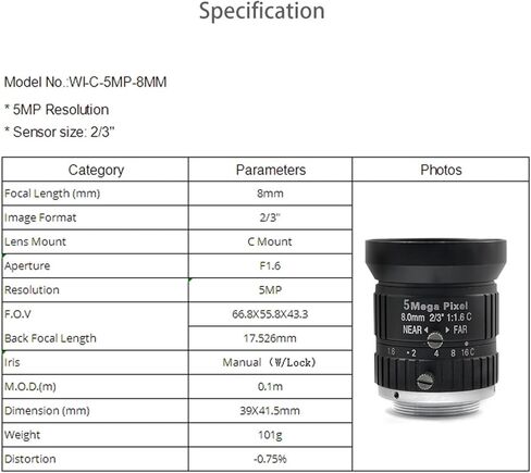 عدسة مجهرية HD عدسة 5 ميجابيكسل 8 مم C Mount Aperture F1.6 FAormat 2/3 بوصة للمراقبة الأمنية IP كاميرا CCTV ملحقات المجهر العدسات للمجهر البصري in Kuwait