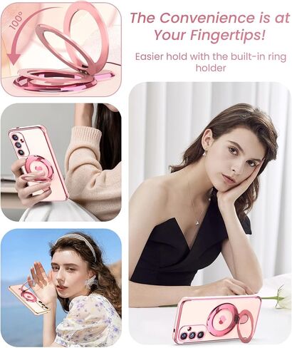 for Samsung Galaxy S25 FE Cute Love Heart Kickstand Woman Girls Phone Case with Screen Protector: Luxury Plated Gold Edge Slim Soft TPU Full Camera Protection Cover for Galaxy S25 FE (Pink) in Saudi Arabia