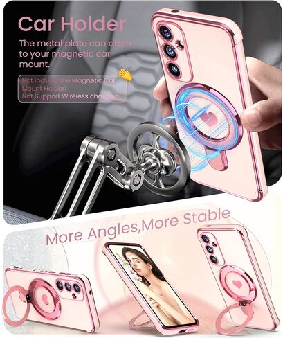 for Samsung Galaxy S25 FE Cute Love Heart Kickstand Woman Girls Phone Case with Screen Protector: Luxury Plated Gold Edge Slim Soft TPU Full Camera Protection Cover for Galaxy S25 FE (Pink) in Saudi Arabia
