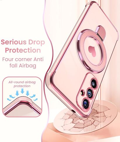for Samsung Galaxy S25 FE Cute Love Heart Kickstand Woman Girls Phone Case with Screen Protector: Luxury Plated Gold Edge Slim Soft TPU Full Camera Protection Cover for Galaxy S25 FE (Pink) in Saudi Arabia