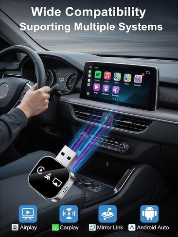 2026 Upgraded 3-in-1 Wireless CarPlay Adapter for iPhone & Android Auto, 5.8G WiFi No-Lag Dongle, Wired to Wireless Converter with Mirror Link 4K Streaming, Fits 98% Cars (USB-A/C) in Kuwait