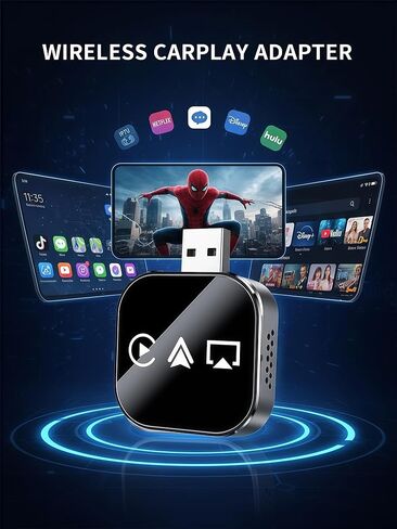 2026 Upgraded 3-in-1 Wireless CarPlay Adapter for iPhone & Android Auto, 5.8G WiFi No-Lag Dongle, Wired to Wireless Converter with Mirror Link 4K Streaming, Fits 98% Cars (USB-A/C) in Kuwait
