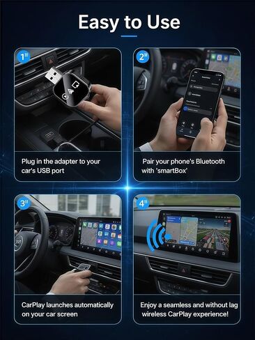 2026 Upgraded 3-in-1 Wireless CarPlay Adapter for iPhone & Android Auto, 5.8G WiFi No-Lag Dongle, Wired to Wireless Converter with Mirror Link 4K Streaming, Fits 98% Cars (USB-A/C) in Kuwait
