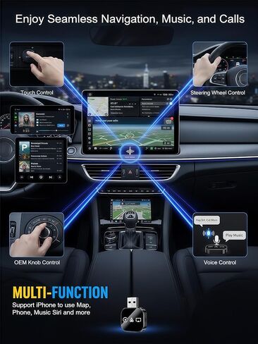 2026 Upgraded 3-in-1 Wireless CarPlay Adapter for iPhone & Android Auto, 5.8G WiFi No-Lag Dongle, Wired to Wireless Converter with Mirror Link 4K Streaming, Fits 98% Cars (USB-A/C) in Kuwait