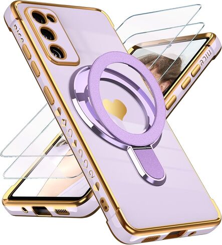 for Samsung Galaxy S25 FE Cute Love Heart Kickstand Woman Girls Phone Case with Screen Protector: Luxury Plated Gold Edge Slim Soft TPU Full Camera Protection Cover for Galaxy S25 FE (Pink) in Saudi Arabia